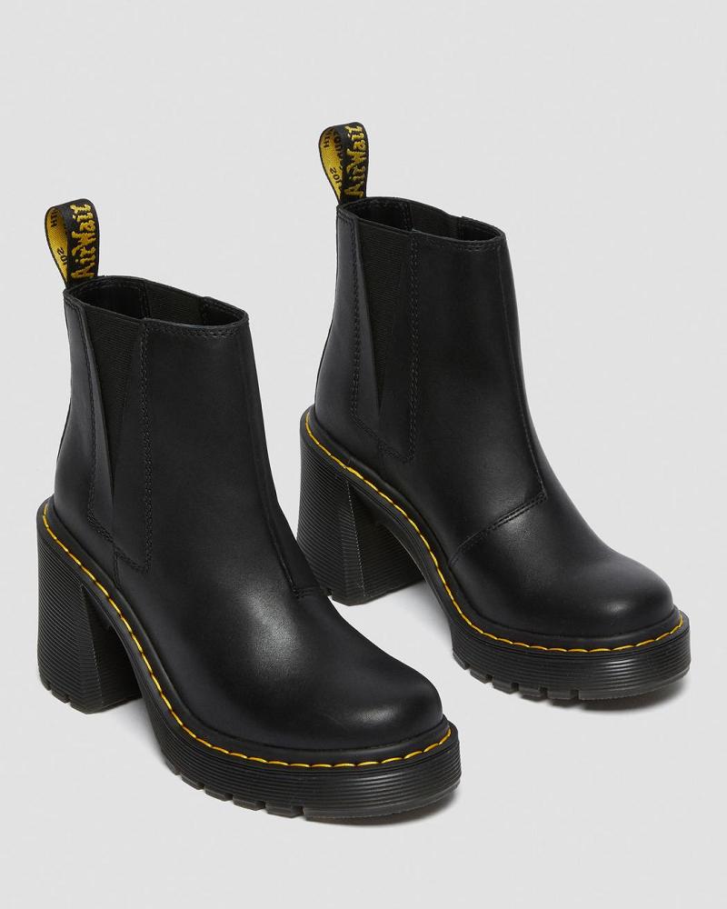 Botas de Tacon Dr Martens Spence Cuero Flared Heel Mujer Negros | MX 625SGL